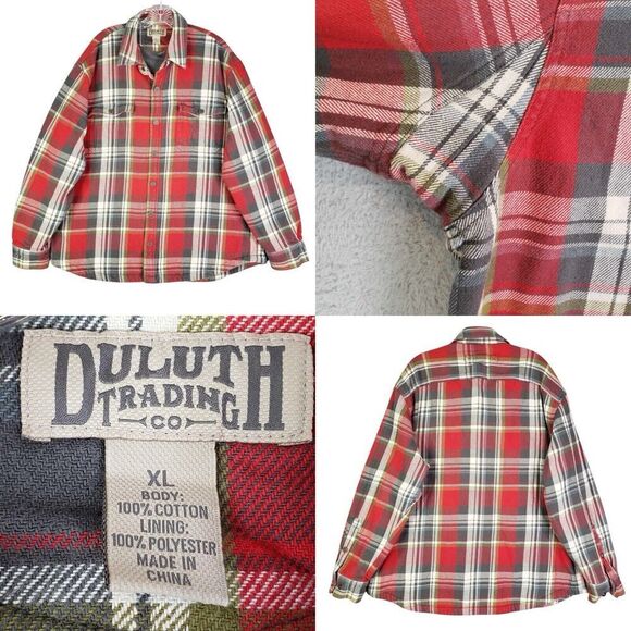 Duluth Trading Shirt Jacket Mens XL Fleece Lined Work Farm Coat Heavy Red Plaid - Picture 1 of 11